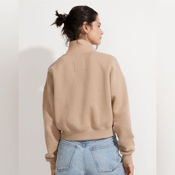 Madewell MWL Betterterry Crop Polo Sweatshirt Khaki Size Small - Picture 2 of 8